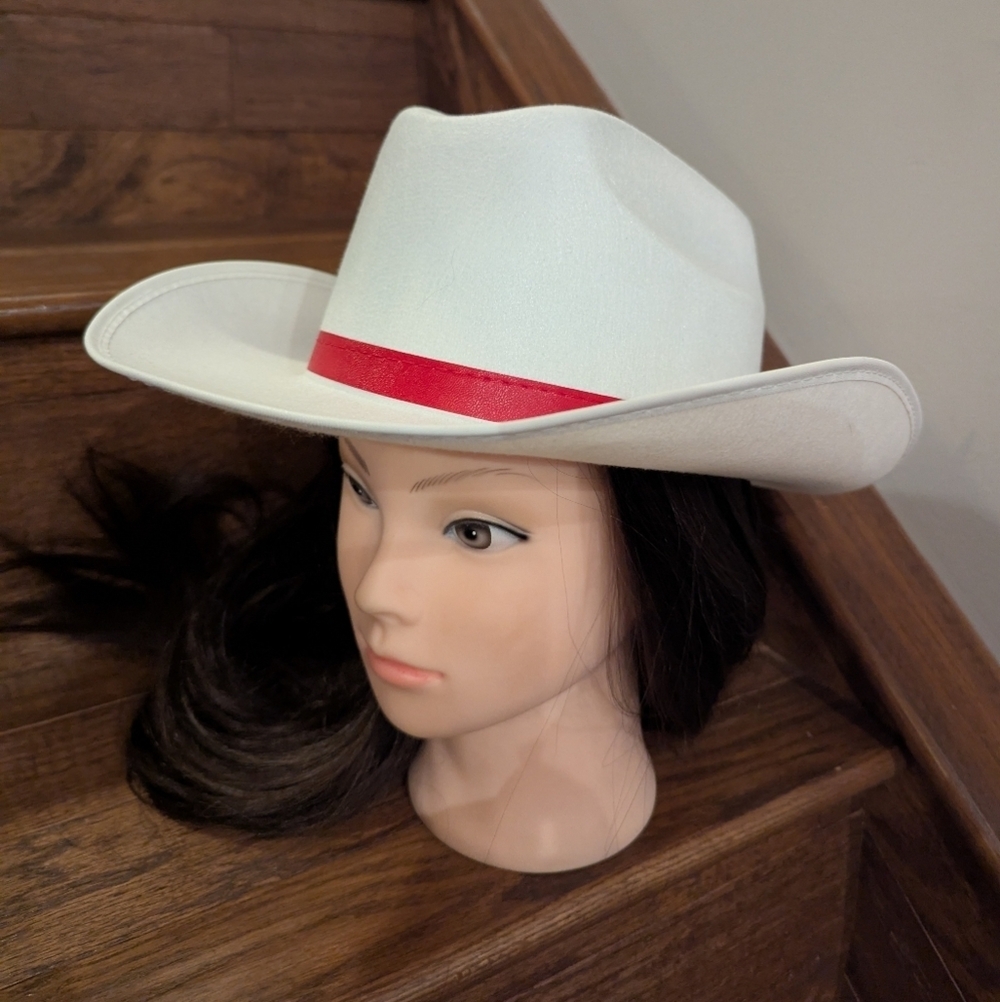 🍁White Cowboy Hat with Red Band 6 Available Unisex Size Large Adult